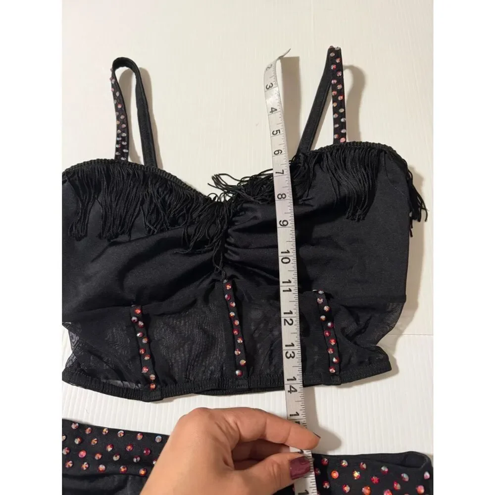 Kelle Little Sparrow Fringe 2997 Black Corset 2 Piece Dance Costume MA Adult